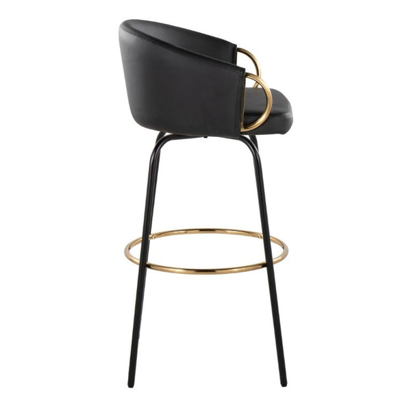 English Elm 30 Inch Glam Swivel Barstools Faux Leather Seat Metal Frame Set of 2 for Kitchen Island Black Black B202S02271