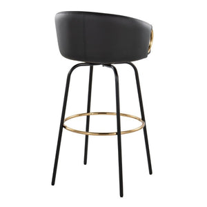 English Elm 30 Inch Glam Swivel Barstools Faux Leather Seat Metal Frame Set of 2 for Kitchen Island Black Black B202S02271