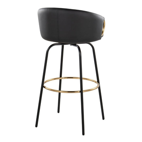 English Elm 30 Inch Glam Swivel Barstools Faux Leather Seat Metal Frame Set of 2 for Kitchen Island Black Black B202S02271