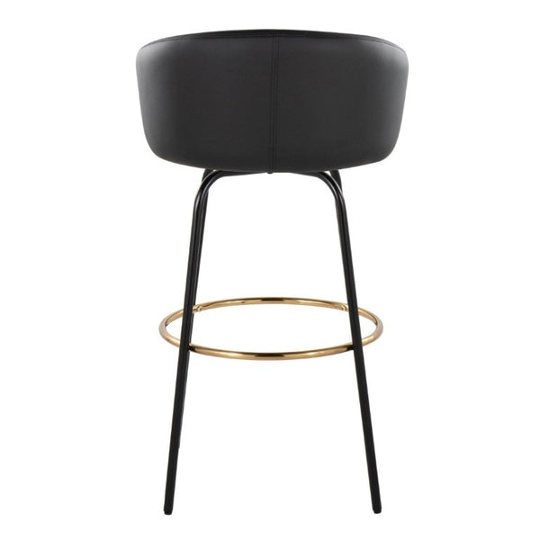 English Elm 30 Inch Glam Swivel Barstools Faux Leather Seat Metal Frame Set of 2 for Kitchen Island Black Black B202S02271