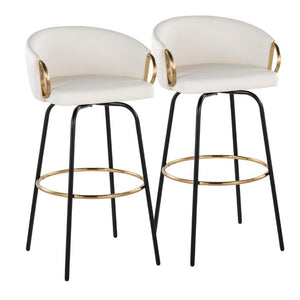 English Elm 30 Inch Swivel Barstools Set of 2 Faux Leather Seats Black Frame Gold Footrest B202S02272