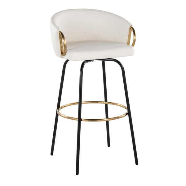 English Elm 30 Inch Swivel Barstools Set of 2 Faux Leather Seats Black Frame Gold Footrest B202S02272