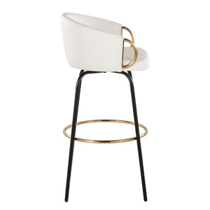 English Elm 30 Inch Swivel Barstools Set of 2 Faux Leather Seats Black Frame Gold Footrest B202S02272