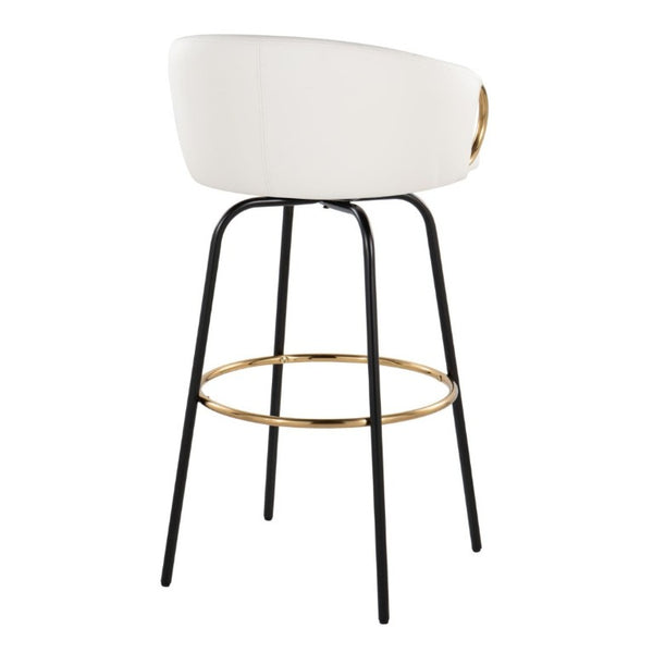 English Elm 30 Inch Swivel Barstools Set of 2 Faux Leather Seats Black Frame Gold Footrest B202S02272