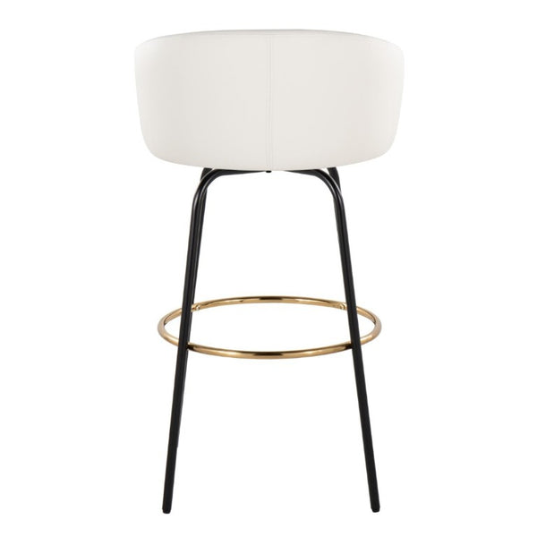 English Elm 30 Inch Swivel Barstools Set of 2 Faux Leather Seats Black Frame Gold Footrest B202S02272