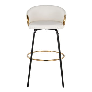 English Elm 30 Inch Swivel Barstools Set of 2 Faux Leather Seats Black Frame Gold Footrest B202S02272