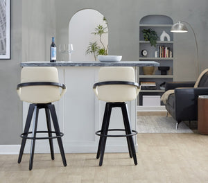 English Elm Fixed-Height Swivel Barstool Set of 2 with Faux Leather Seat and Black Wood Legs B202S02273