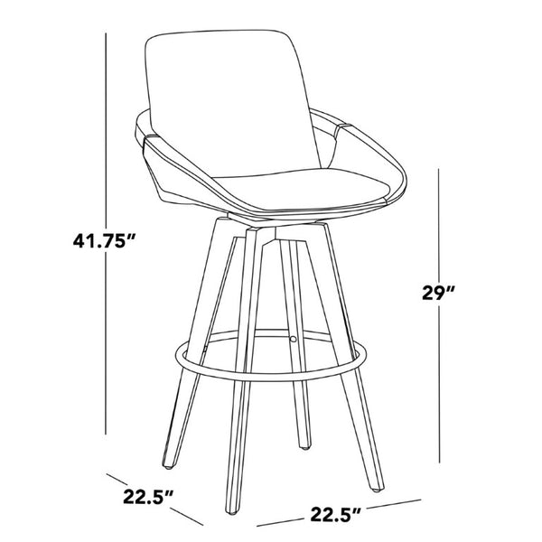 English Elm Fixed-Height Swivel Barstool Set of 2 with Faux Leather Seat and Black Wood Legs B202S02273