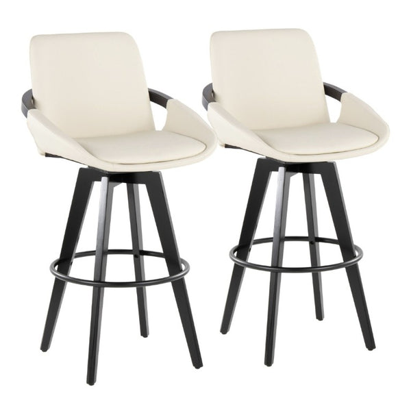 English Elm Fixed-Height Swivel Barstool Set of 2 with Faux Leather Seat and Black Wood Legs B202S02273