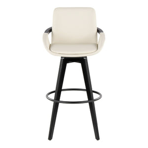 English Elm Fixed-Height Swivel Barstool Set of 2 with Faux Leather Seat and Black Wood Legs B202S02273