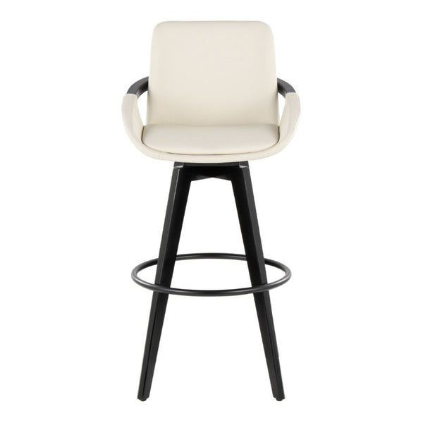 English Elm Fixed-Height Swivel Barstool Set of 2 with Faux Leather Seat and Black Wood Legs B202S02273