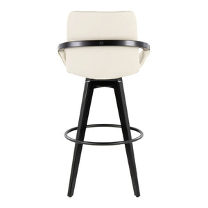 English Elm Fixed-Height Swivel Barstool Set of 2 with Faux Leather Seat and Black Wood Legs B202S02273