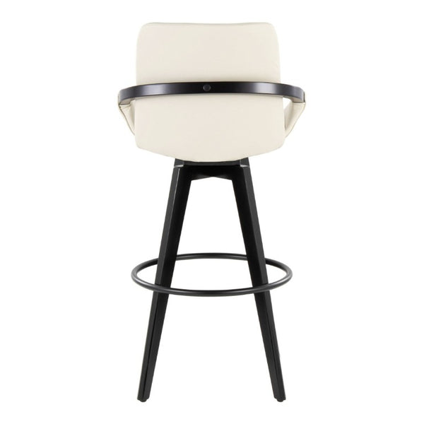 English Elm Fixed-Height Swivel Barstool Set of 2 with Faux Leather Seat and Black Wood Legs B202S02273