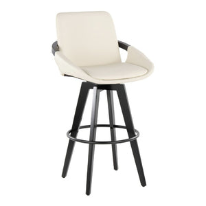 English Elm Fixed-Height Swivel Barstool Set of 2 with Faux Leather Seat and Black Wood Legs B202S02273