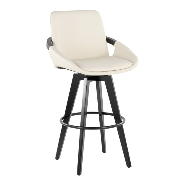 English Elm Fixed-Height Swivel Barstool Set of 2 with Faux Leather Seat and Black Wood Legs B202S02273