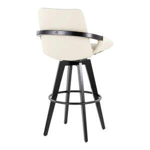 English Elm Fixed-Height Swivel Barstool Set of 2 with Faux Leather Seat and Black Wood Legs B202S02273