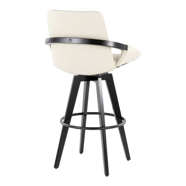 English Elm Fixed-Height Swivel Barstool Set of 2 with Faux Leather Seat and Black Wood Legs B202S02273