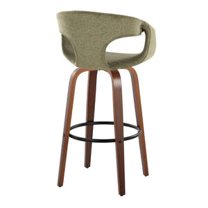 English Elm 30 Inch Swivel Barstools Set of 2 Walnut Frame Green Upholstery Mid-Century Bar Height B202S02274