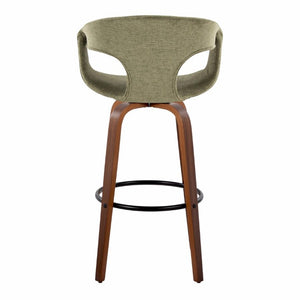 English Elm 30 Inch Swivel Barstools Set of 2 Walnut Frame Green Upholstery Mid-Century Bar Height B202S02274