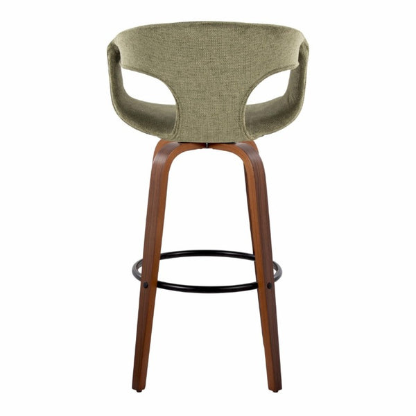English Elm 30 Inch Swivel Barstools Set of 2 Walnut Frame Green Upholstery Mid-Century Bar Height B202S02274