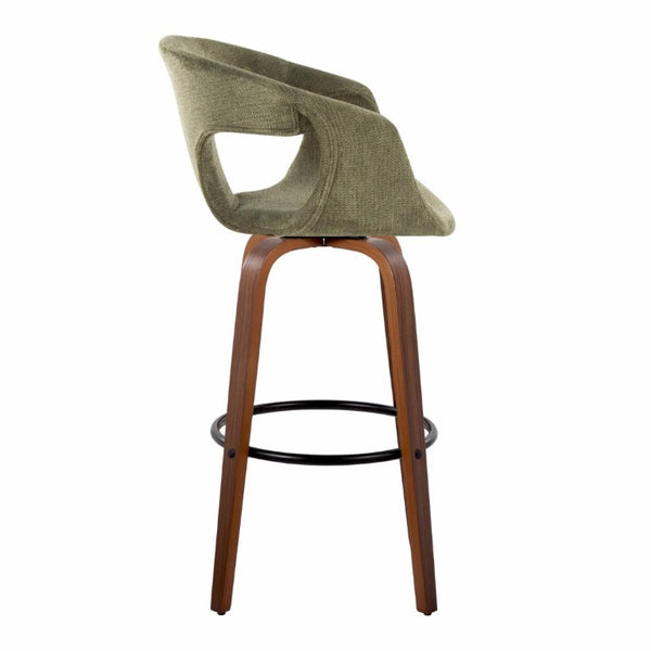 English Elm 30 Inch Swivel Barstools Set of 2 Walnut Frame Green Upholstery Mid-Century Bar Height B202S02274