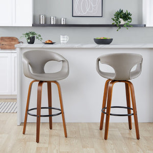 English Elm 30 Inch Mid-Century Swivel Barstools Set of 2 Walnut Frame Faux Leather Kitchen Island Mid-Century Modern - Walnut / Black B202S02275