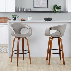 English Elm 30 Inch Mid-Century Swivel Barstools Set of 2 Walnut Frame Faux Leather Kitchen Island Mid-Century Modern - Walnut / Black B202S02275