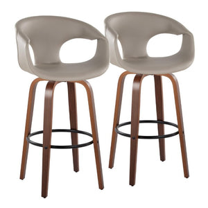 English Elm 30 Inch Mid-Century Swivel Barstools Set of 2 Walnut Frame Faux Leather Kitchen Island Mid-Century Modern - Walnut / Black B202S02275