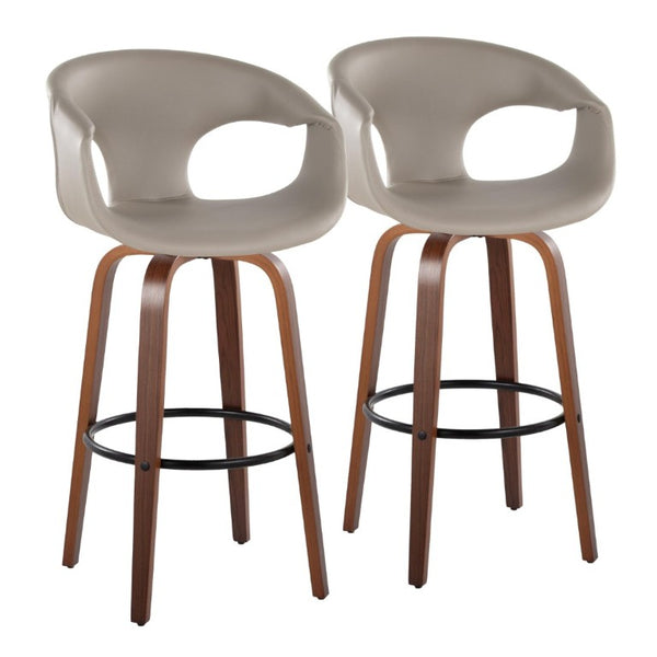 English Elm 30 Inch Mid-Century Swivel Barstools Set of 2 Walnut Frame Faux Leather Kitchen Island Mid-Century Modern - Walnut / Black B202S02275