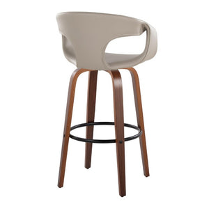 English Elm 30 Inch Mid-Century Swivel Barstools Set of 2 Walnut Frame Faux Leather Kitchen Island Mid-Century Modern - Walnut / Black B202S02275