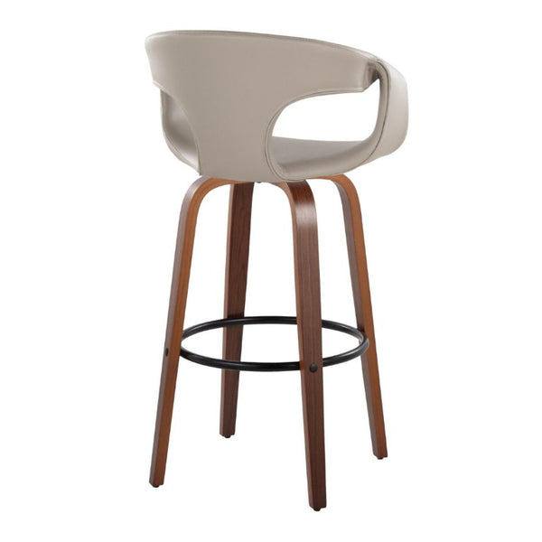 English Elm 30 Inch Mid-Century Swivel Barstools Set of 2 Walnut Frame Faux Leather Kitchen Island Mid-Century Modern - Walnut / Black B202S02275