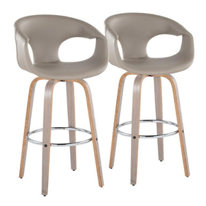 English Elm 30 Inch Mid-Century Swivel Barstools Set of 2 Walnut Frame Faux Leather Kitchen Island Contemporary - Light Grey / Chrome B202S02276