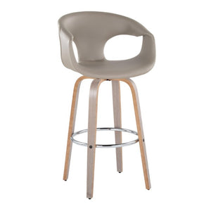 English Elm 30 Inch Mid-Century Swivel Barstools Set of 2 Walnut Frame Faux Leather Kitchen Island Contemporary - Light Grey / Chrome B202S02276
