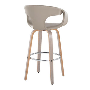 English Elm 30 Inch Mid-Century Swivel Barstools Set of 2 Walnut Frame Faux Leather Kitchen Island Contemporary - Light Grey / Chrome B202S02276