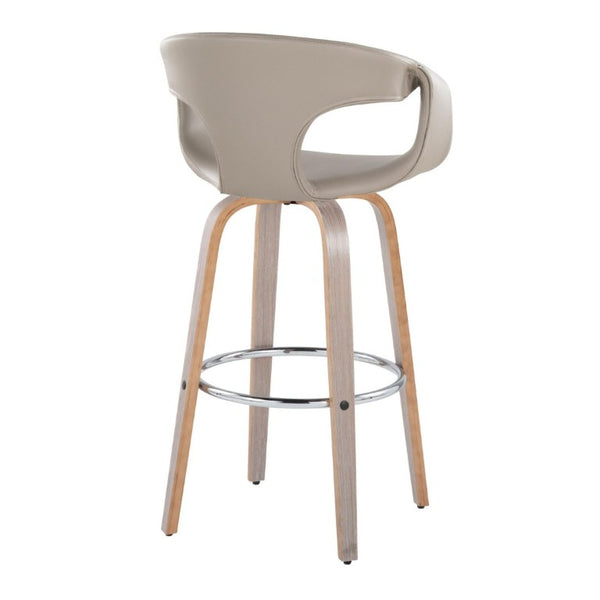 English Elm 30 Inch Mid-Century Swivel Barstools Set of 2 Walnut Frame Faux Leather Kitchen Island Contemporary - Light Grey / Chrome B202S02276