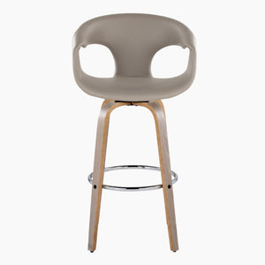 English Elm 30 Inch Mid-Century Swivel Barstools Set of 2 Walnut Frame Faux Leather Kitchen Island Contemporary - Light Grey / Chrome B202S02276