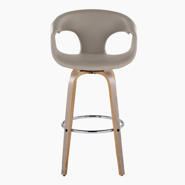 English Elm 30 Inch Mid-Century Swivel Barstools Set of 2 Walnut Frame Faux Leather Kitchen Island Contemporary - Light Grey / Chrome B202S02276