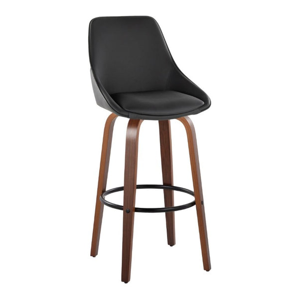 English Elm 30 Inch Swivel Barstools Set of 2 Walnut Bent Wood Legs Black PU Leather Kitchen Bar B202S02277