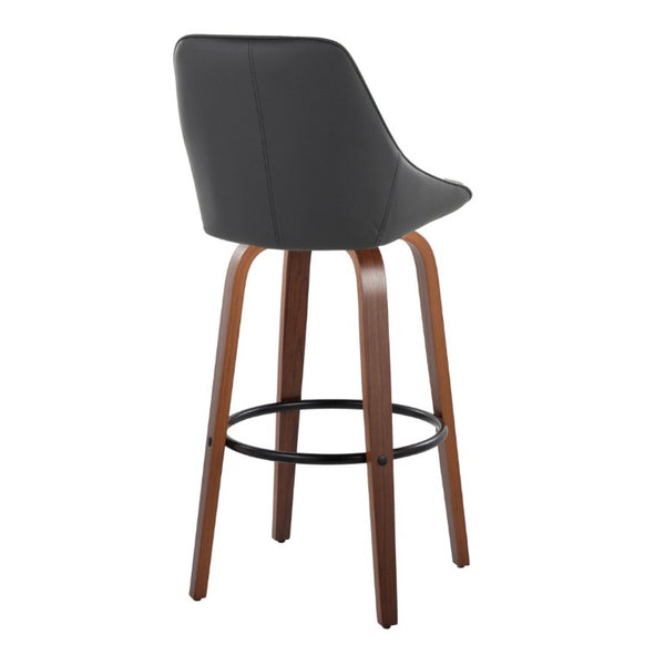 English Elm 30 Inch Swivel Barstools Set of 2 Walnut Bent Wood Legs Black PU Leather Kitchen Bar B202S02277