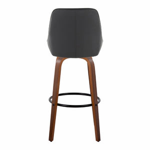 English Elm 30 Inch Swivel Barstools Set of 2 Walnut Bent Wood Legs Black PU Leather Kitchen Bar B202S02277