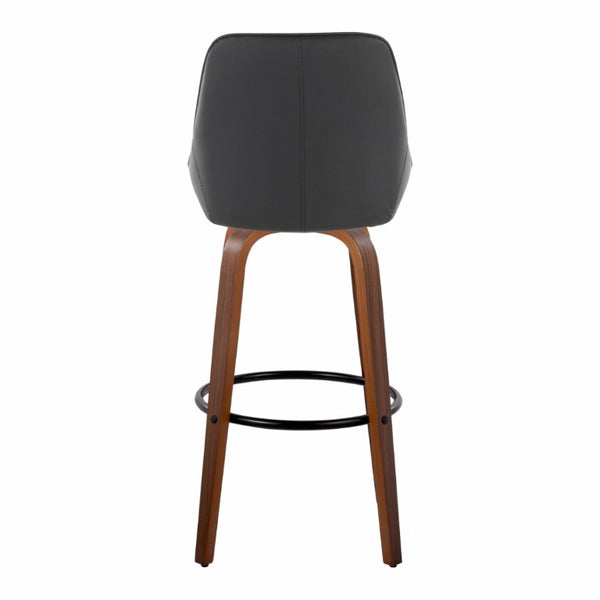 English Elm 30 Inch Swivel Barstools Set of 2 Walnut Bent Wood Legs Black PU Leather Kitchen Bar B202S02277