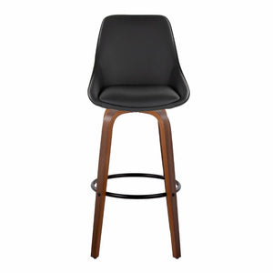English Elm 30 Inch Swivel Barstools Set of 2 Walnut Bent Wood Legs Black PU Leather Kitchen Bar B202S02277
