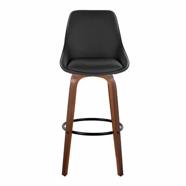 English Elm 30 Inch Swivel Barstools Set of 2 Walnut Bent Wood Legs Black PU Leather Kitchen Bar B202S02277