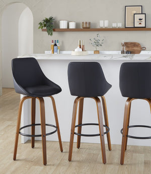 English Elm 30 Inch Swivel Barstools Set of 2 Walnut Bent Wood Legs Black PU Leather Kitchen Bar B202S02277