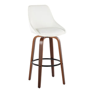 English Elm 30 Inch Swivel Barstools Set of 2 with Walnut Bentwood Legs and White PU Leather Seats B202S02278