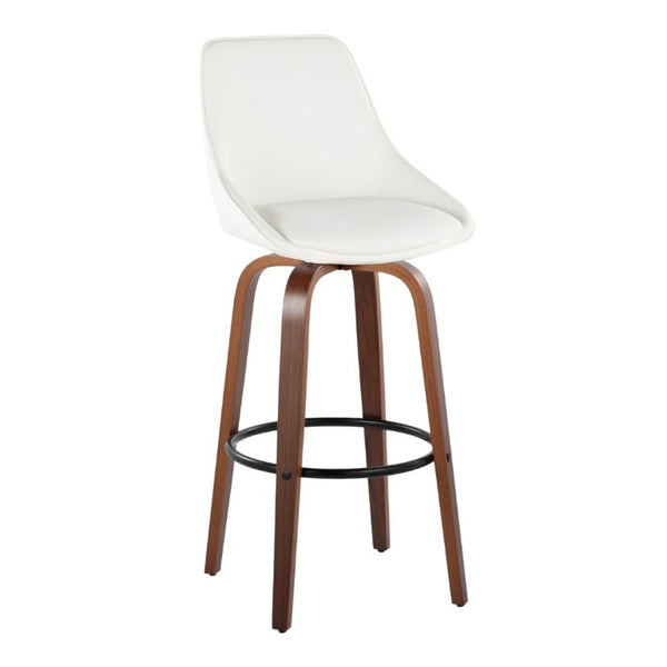 English Elm 30 Inch Swivel Barstools Set of 2 with Walnut Bentwood Legs and White PU Leather Seats B202S02278