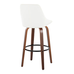 English Elm 30 Inch Swivel Barstools Set of 2 with Walnut Bentwood Legs and White PU Leather Seats B202S02278