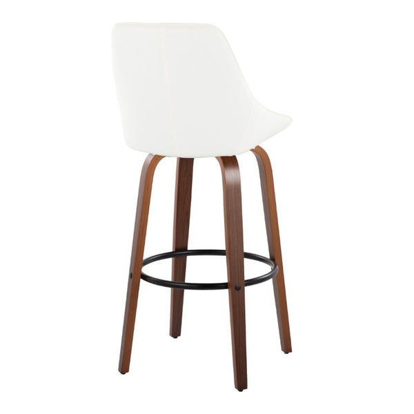 English Elm 30 Inch Swivel Barstools Set of 2 with Walnut Bentwood Legs and White PU Leather Seats B202S02278
