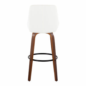 English Elm 30 Inch Swivel Barstools Set of 2 with Walnut Bentwood Legs and White PU Leather Seats B202S02278
