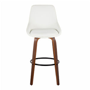 English Elm 30 Inch Swivel Barstools Set of 2 with Walnut Bentwood Legs and White PU Leather Seats B202S02278